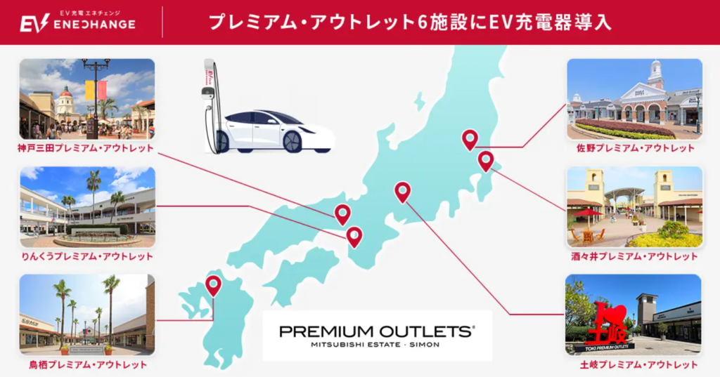 エネチェンジ、全国6か所のプレミアム・アウトレットにEV普通充電器を新規導入