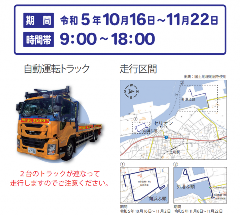 1人のドライバーが2台のトラックを制御:秋田市、自動運転トラックの実証実験を開始