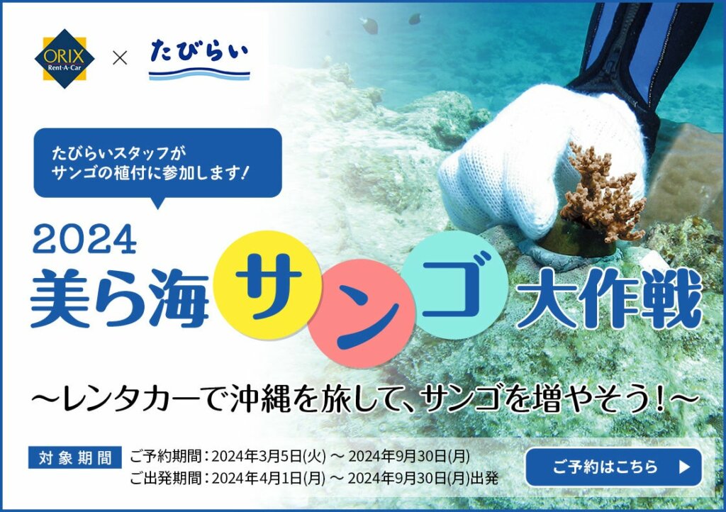「美ら海サンゴ大作戦2024」：沖縄のサンゴ礁保全に向けたオリックスレンタカーとパムの共同キャンペーンが開始！