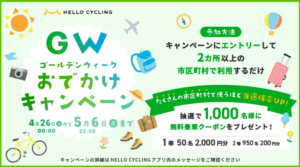 ゴールデンウィーク限定！『HELLO CYCLING』利用でクーポンが当たるチャンス